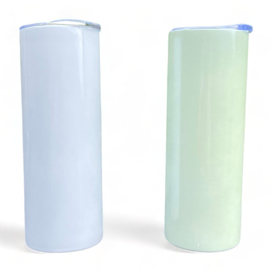 Sublimation UV Colour Change White To Green 20oz/600ml Stainless Steel Skinny Tumbler w/ Straw & Lid